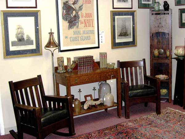 Antique chairs, side table, wall art and more.